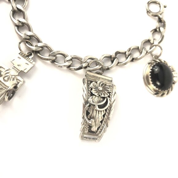 Native American Charm Bracelet 925 Sterling Silver Southwestern Vintage 7 1/8" - Picture 3 of 8